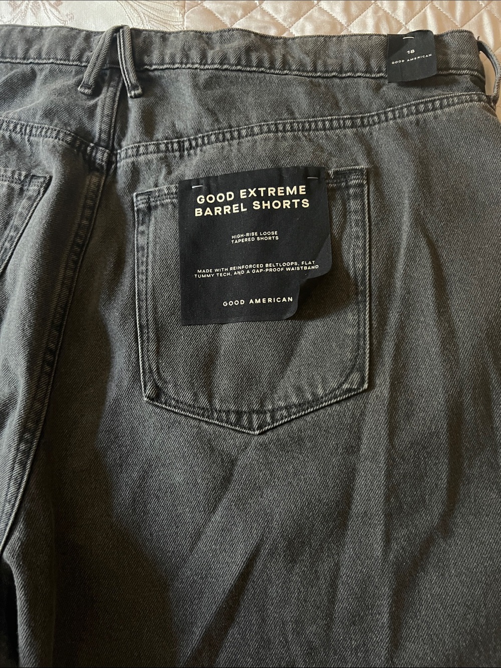 Good American Washed Black Cutoff Jean Barrel Shorts